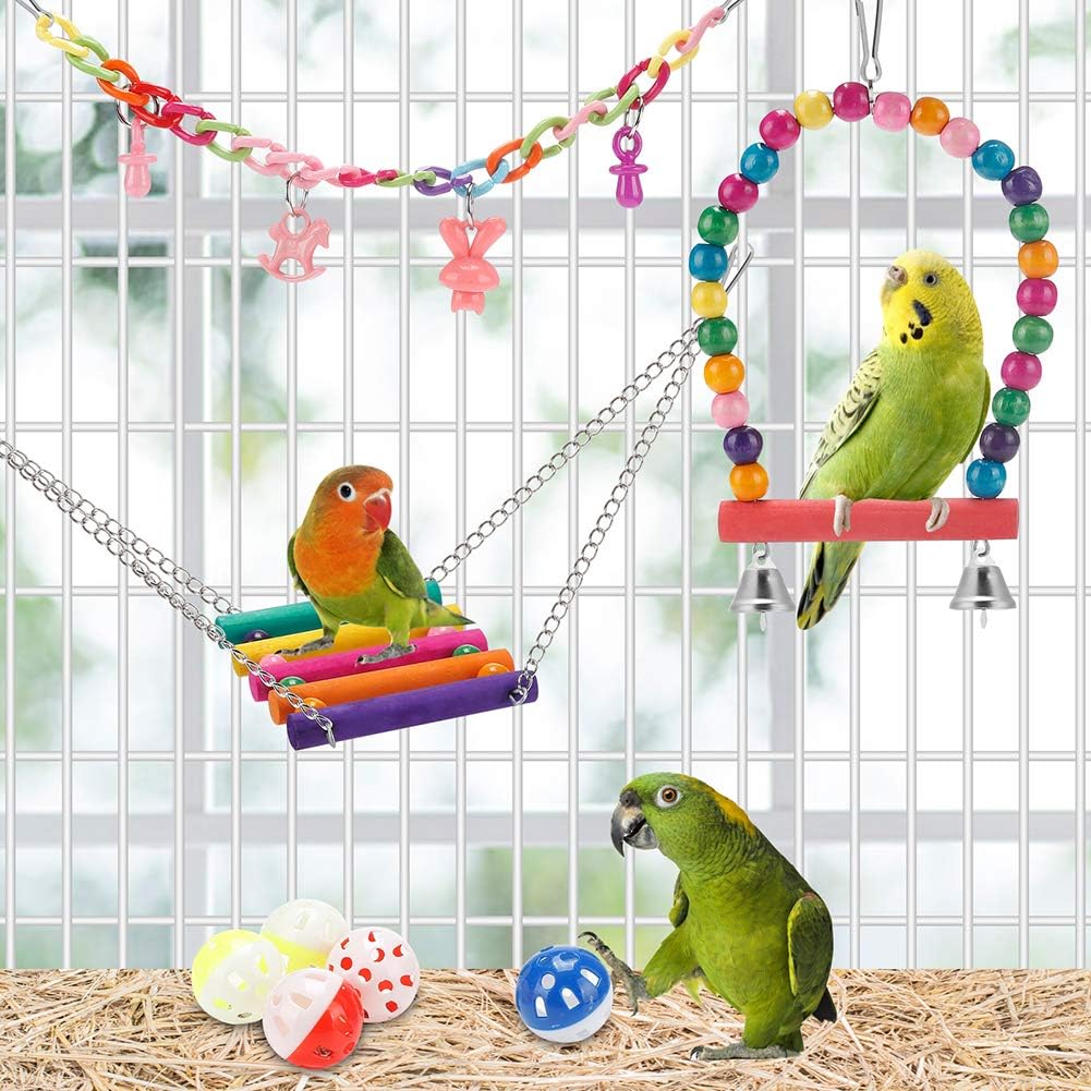 Juguetes para periquitos de pájaros, hamaca colgante para masticar,...