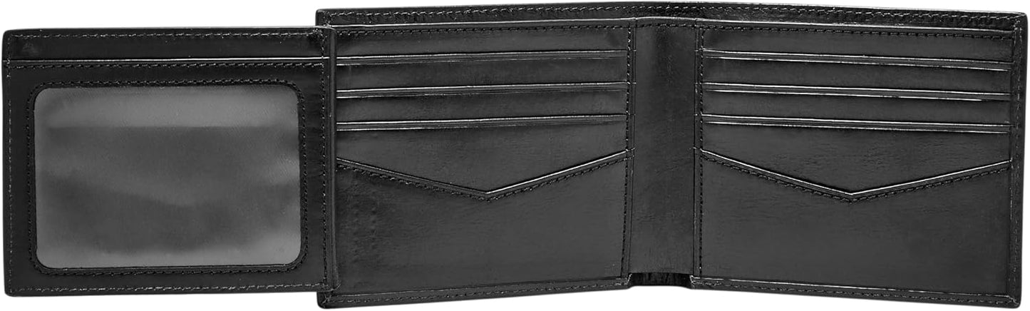 Fossil - Cartera de cuero plegable para hombre Hayes con ventana ab...