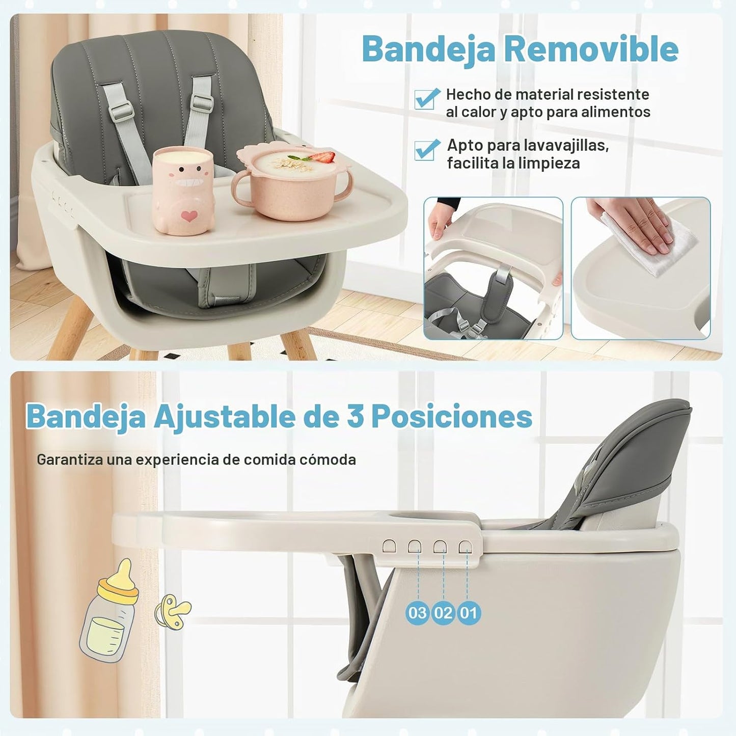 HONEY JOY Silla alta para bebé, silla alta 6 en 1 de madera Eat &am...