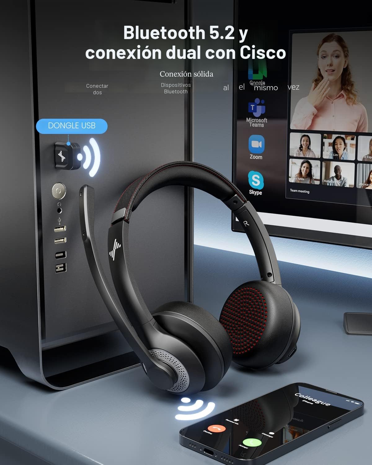 JIAMQISHI Auriculares inalámbricos con micrófono para el trabajo, a...