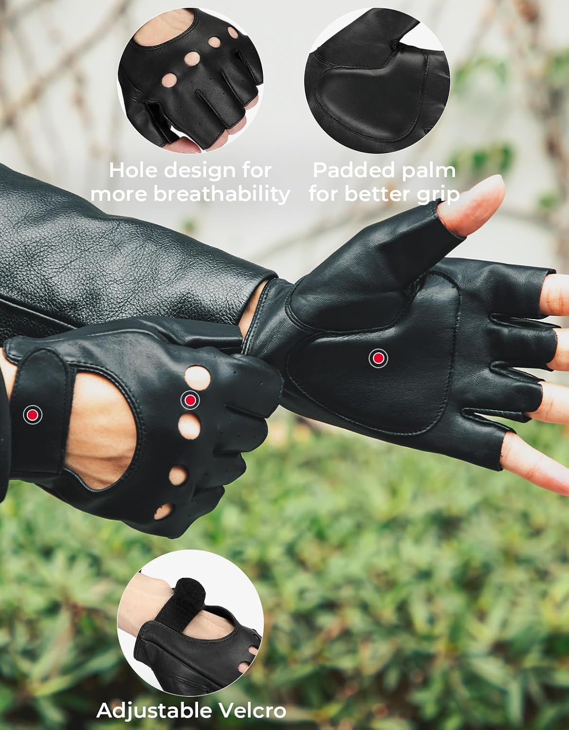 KEMIMOTO Guantes de motocicleta de piel de oveja sin dedos, guantes...