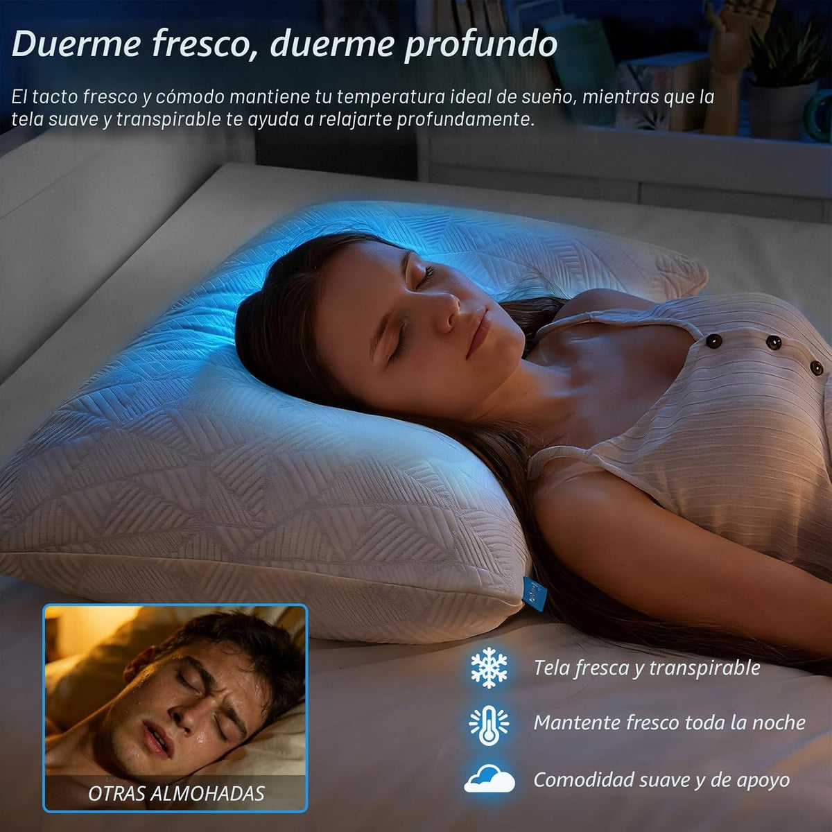 BETU Almohada Refrescante Tamaño Queen, Almohada Fresca de Espuma V...
