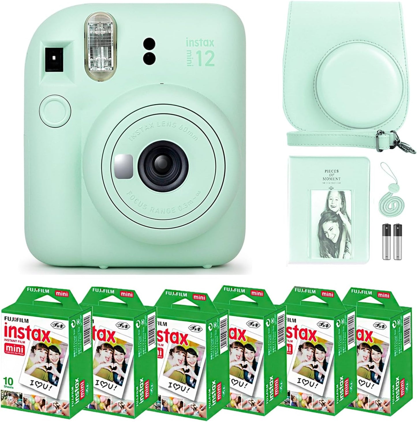 Fujifilm Instax Mini 12 cámara instantánea verde menta y 60 hojas d...