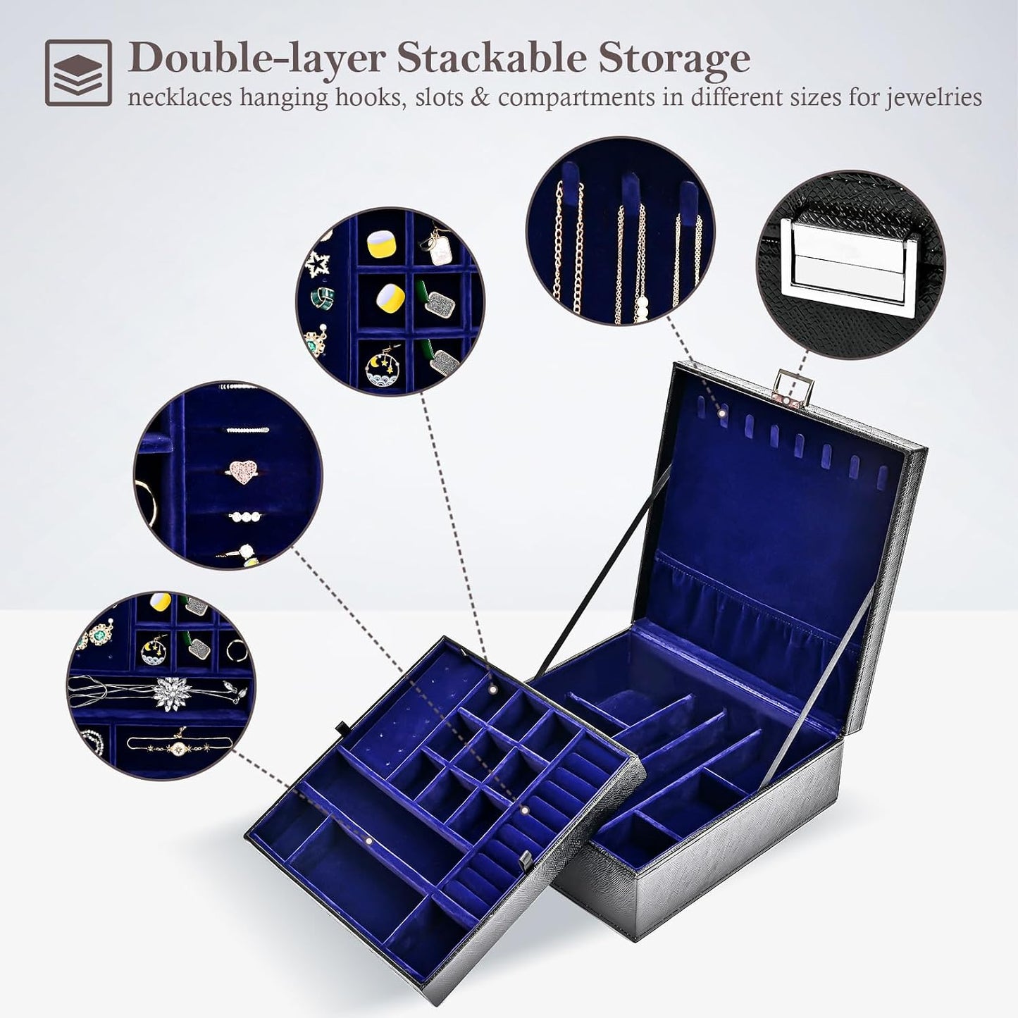 ProCase Joyero de 2 capas para mujer -Lizardblack | Estuche organiz...