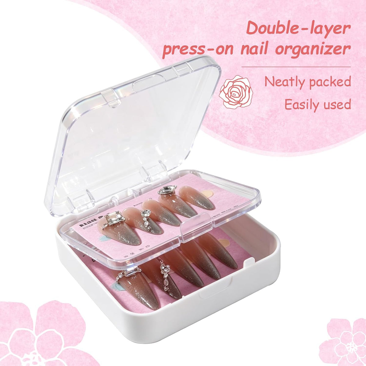 Caja de uñas a presión (blanco, 6 piezas) | Caja organizadora para...