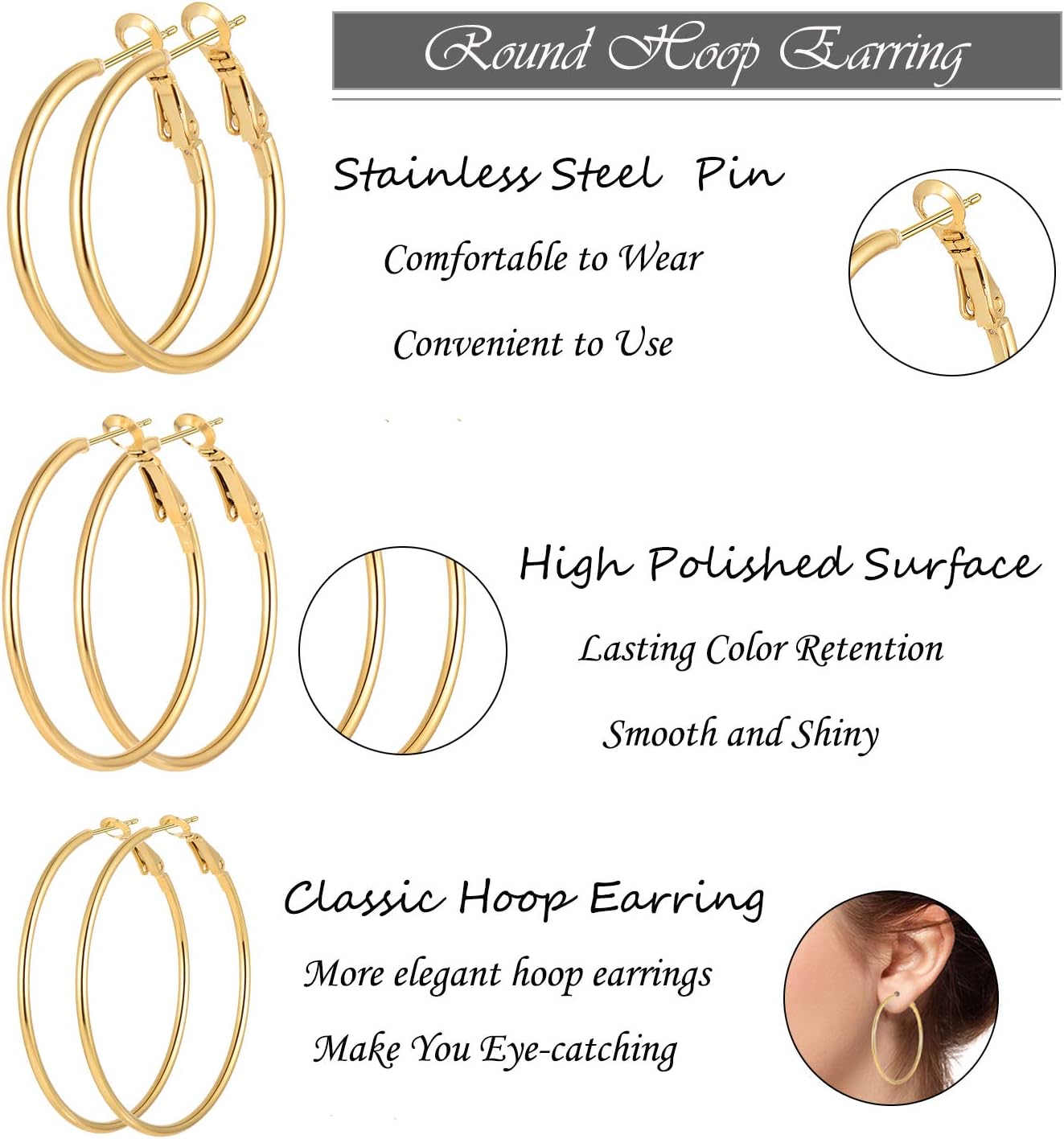 5\/12 Pares Pendientes de Aro Chapados en Oro y Plata para Mujer, J...