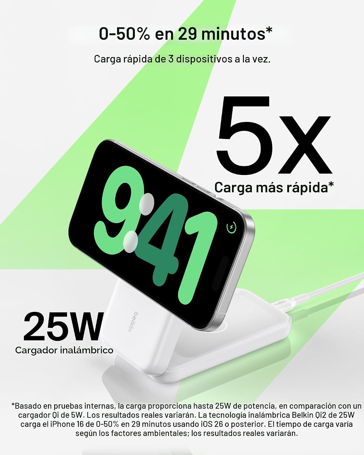 Belkin Qi2.2 25W inalámbrico 3 en 1 estación de carga rápida plegab...