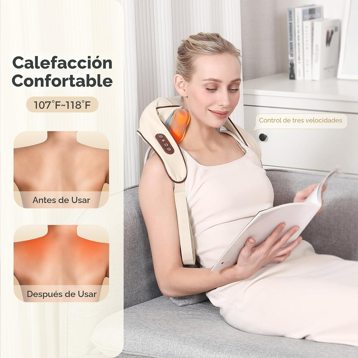 KppeX Almohada masajeadora de cuello 6D con calor para aliviar el d...