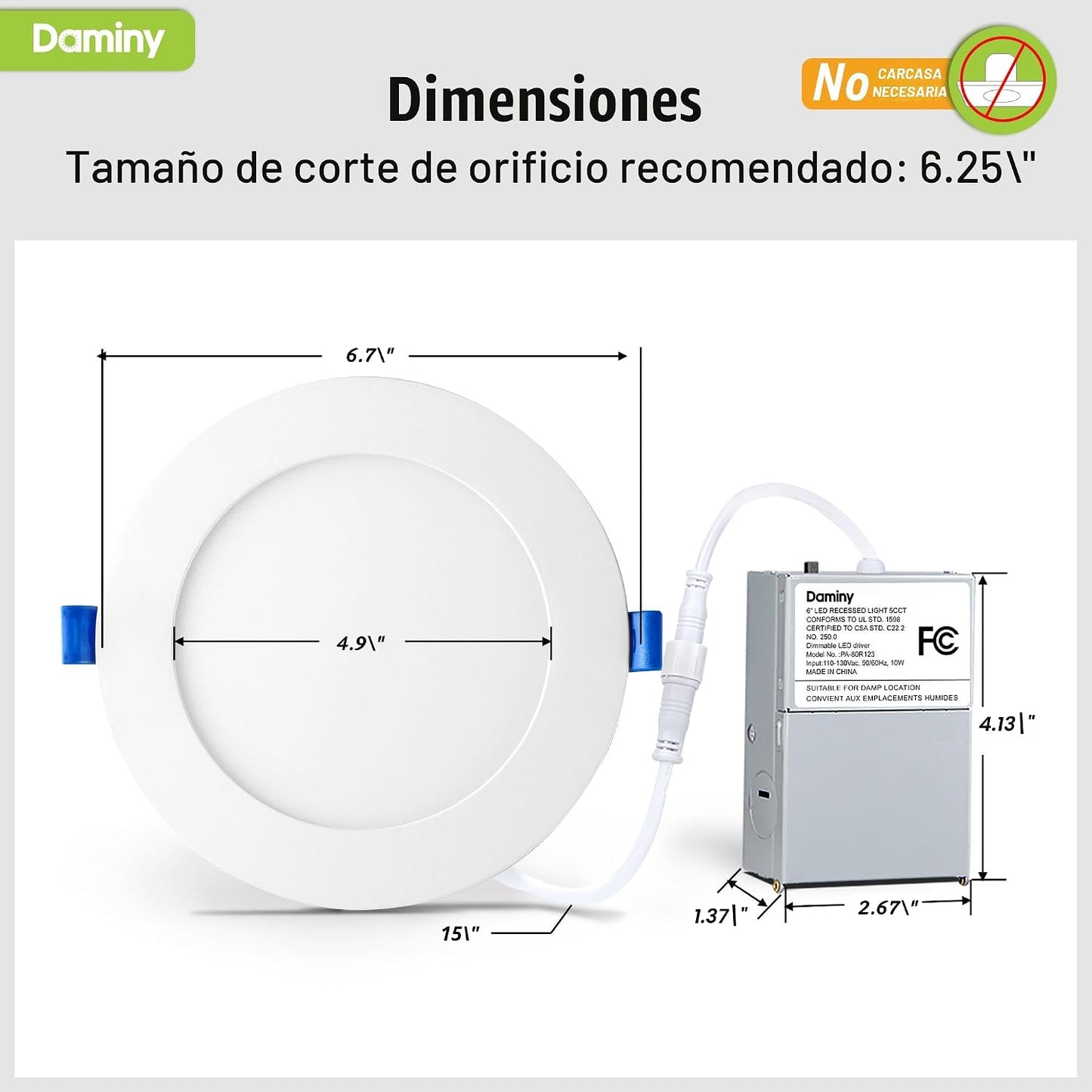 DAMINY Paquete de 12 luces empotrables LED de 6 pulgadas, luz empot...