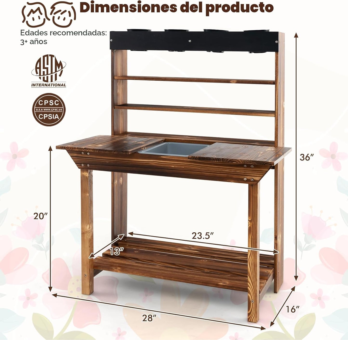 Costzon Banco de macetas para niños, centro de jardinería de juguet...