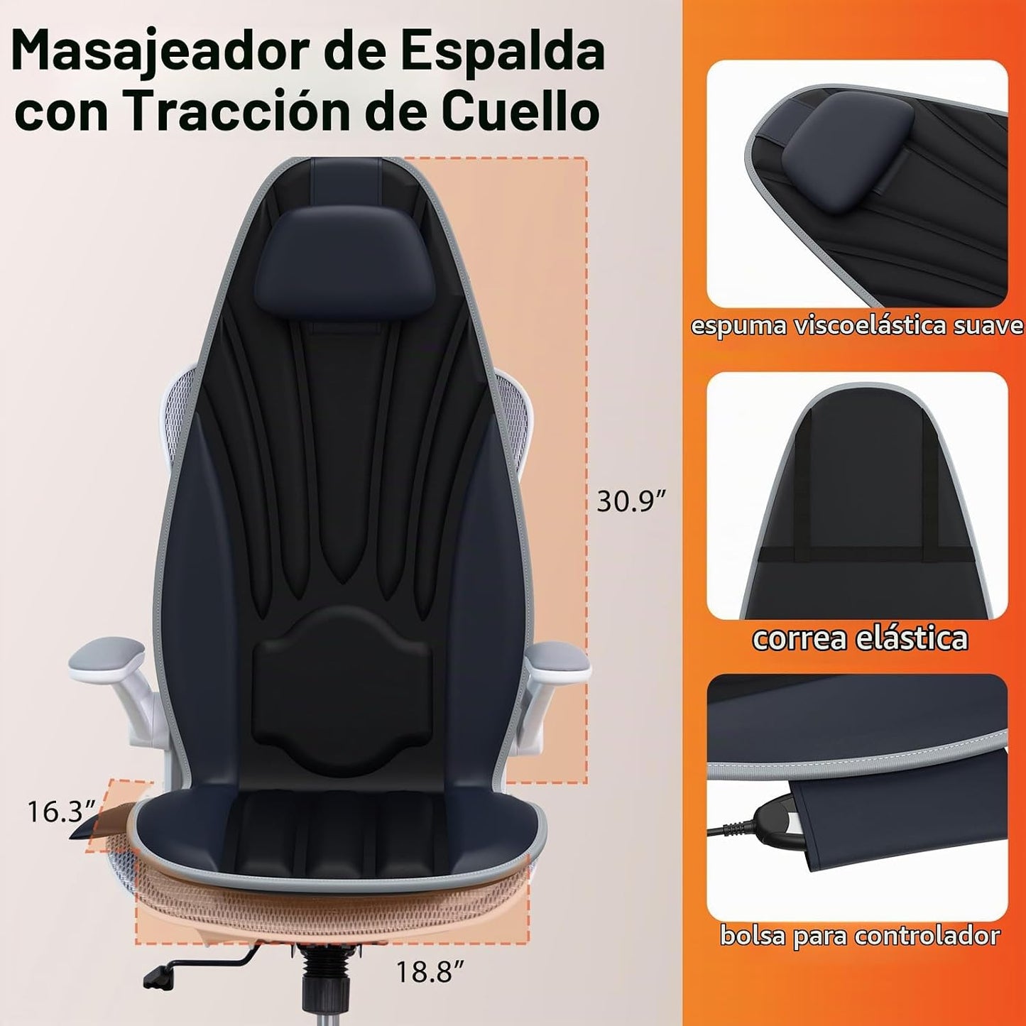 comrelax Masajeador de espalda para silla con calor, cojín de asien...