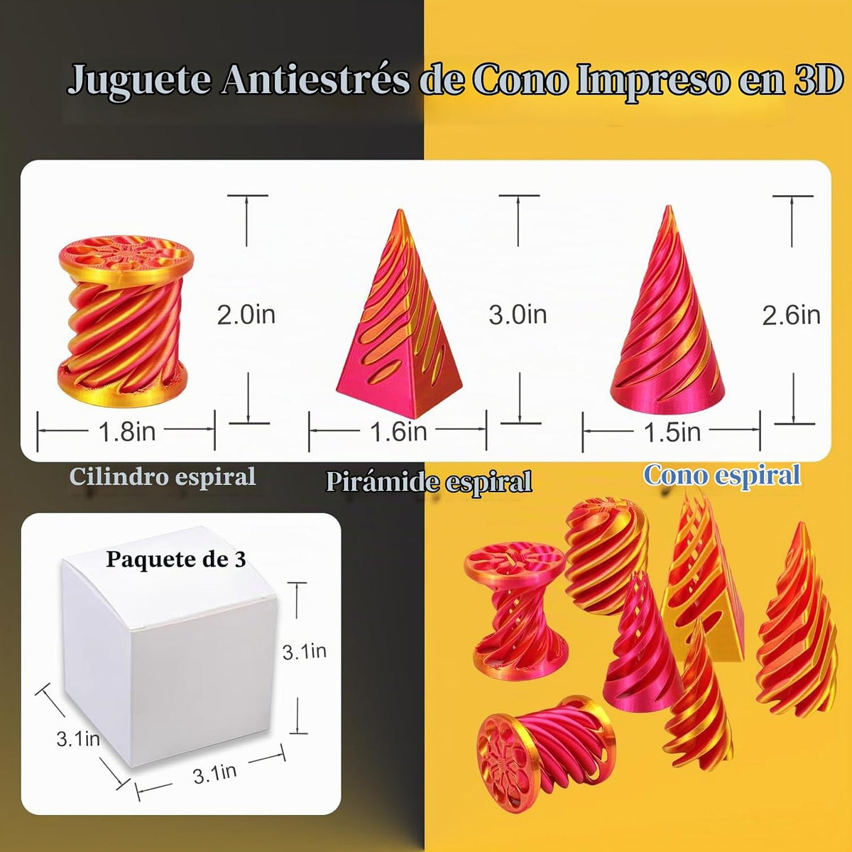 3 piezas 3D impreso pirámide imposible passthrough escultura, cono...