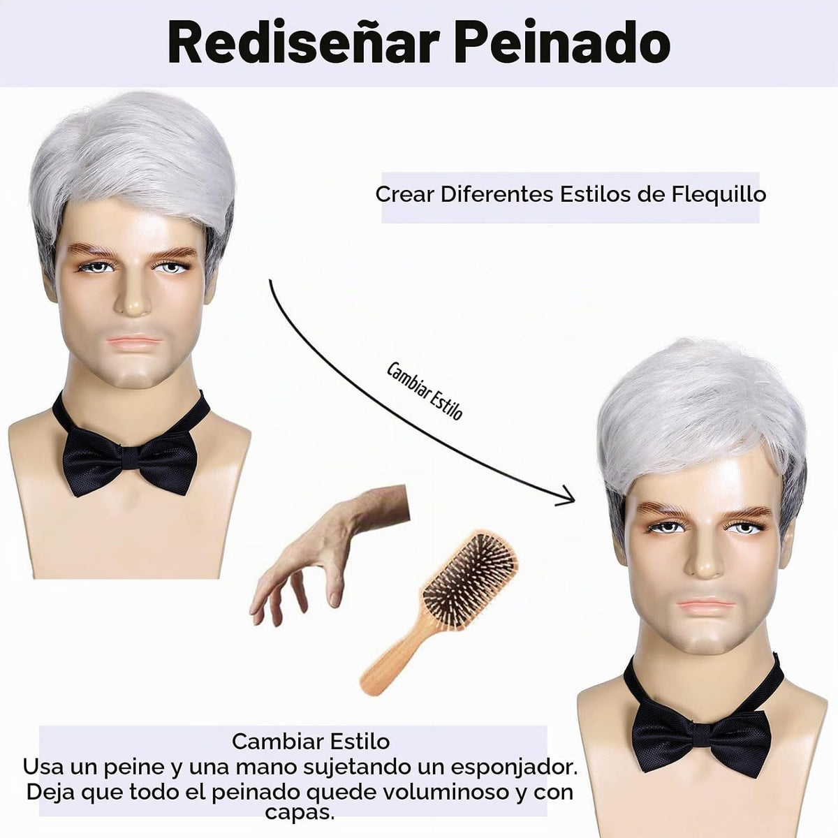 DDHAIR Peluca de anciano gris para hombre, peluca corta gris platea...