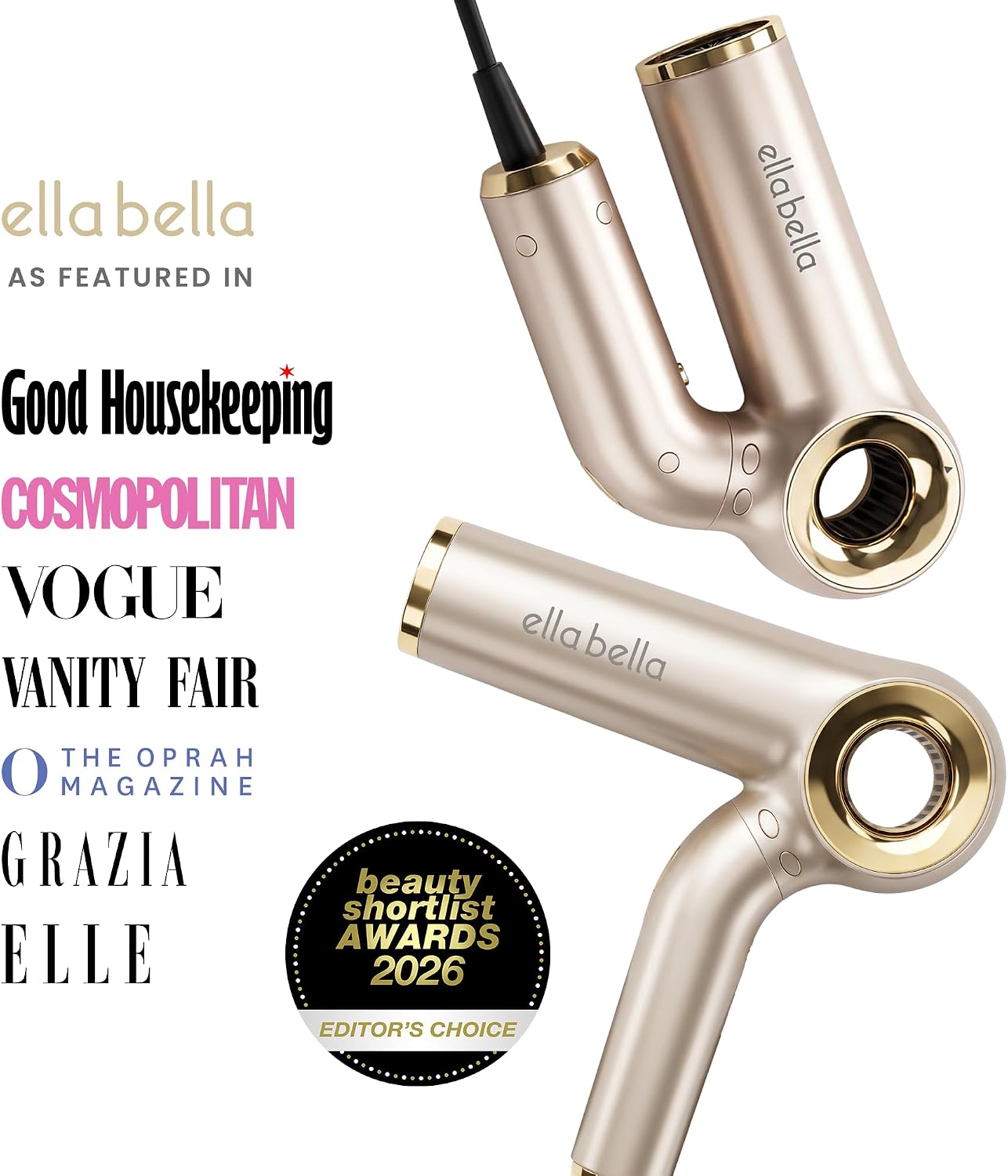 ELLA BELLA® Secador de pelo iónico (plegable) con difusor, perfecto...