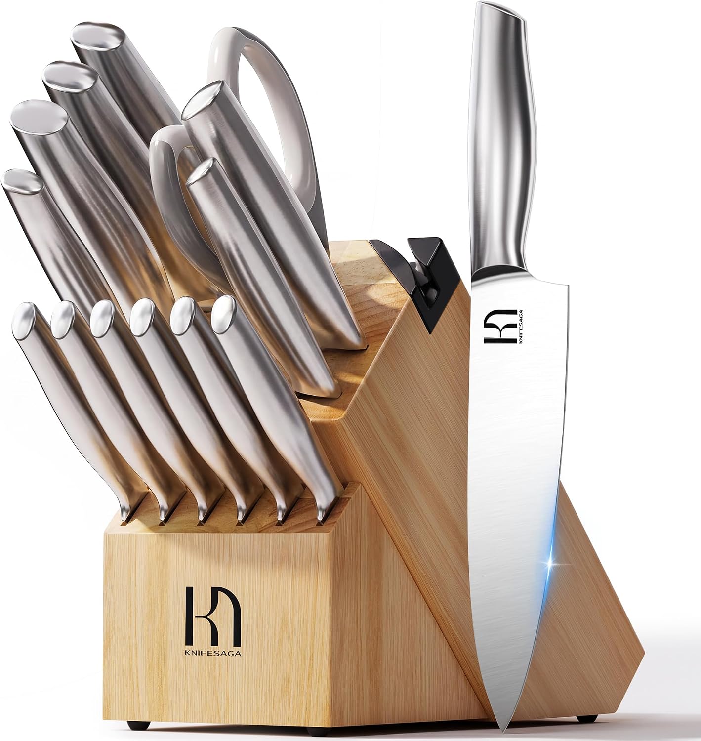 KnifeSaga - Juego de 14 cuchillos con bloque, premium, afilado de a...