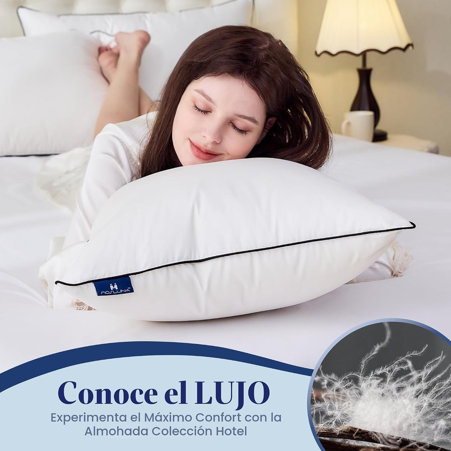 Mosluna Almohadas Planas de Plumón de Pluma Almohadas para Dormir T...