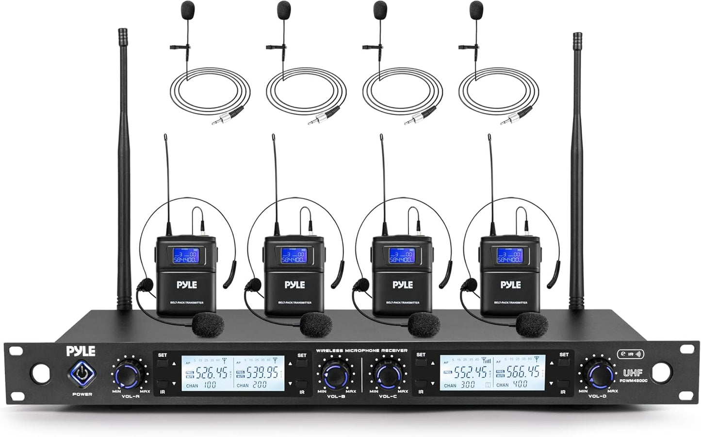 Pyle Sistema de micrófono inalámbrico UHF de 4 canales con 4 micróf...