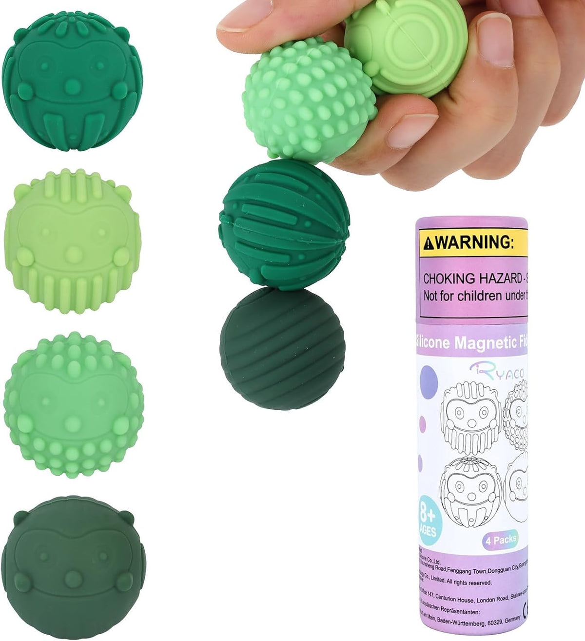 RYACO Pelotas magnéticas de silicona, paquete de 4 juguetes para al...
