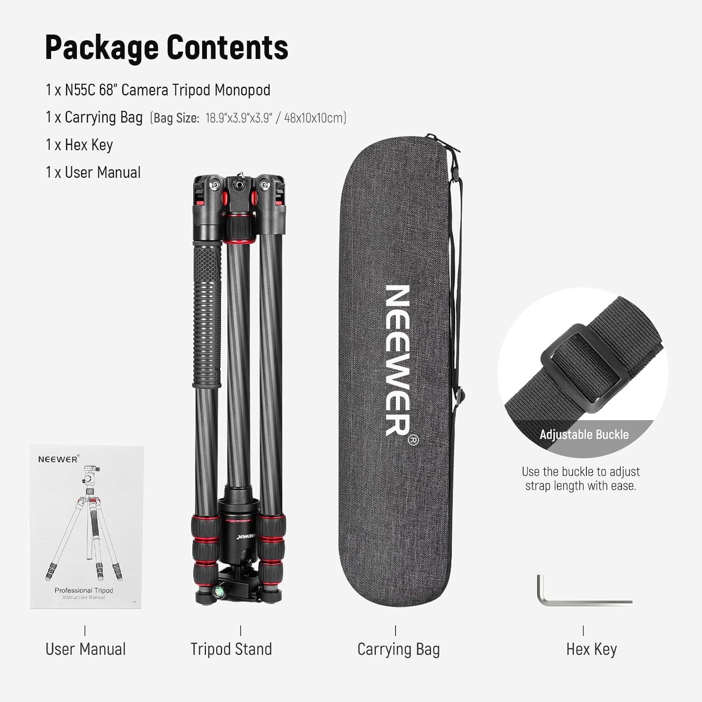 NEEWER Trípode de fibra de carbono de 66"\/168cm para cámara co...