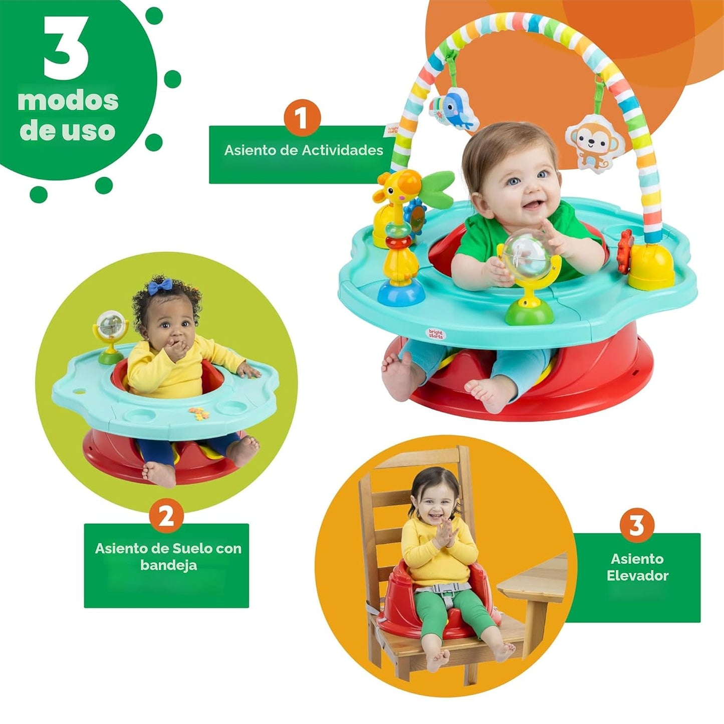 Bright Starts SuperSeat Playful Paradise 3 en 1, asiento de activid...