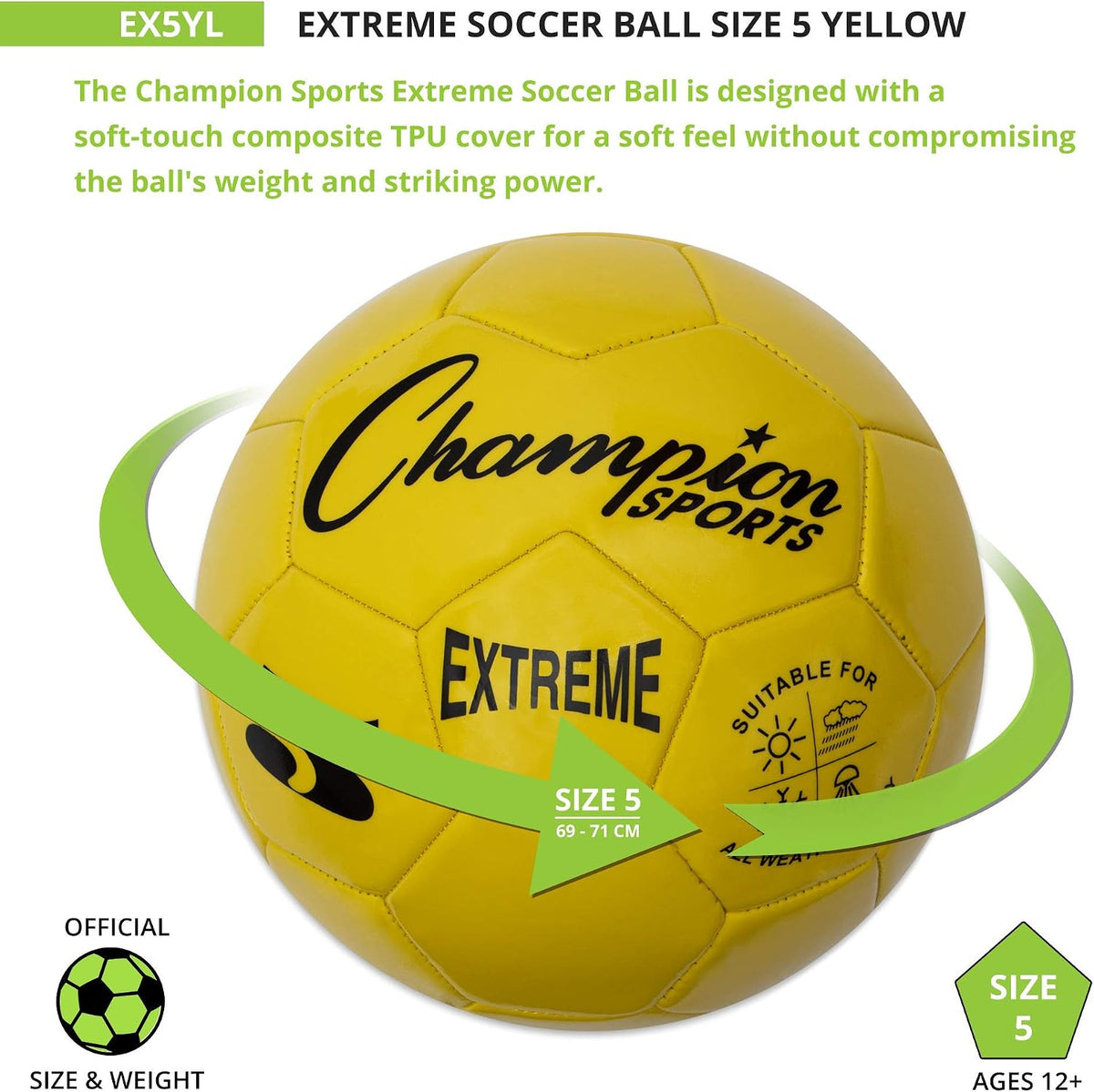 Champion Sports Extreme Series - Balón de fútbol \u2013 Tamaños 3,...