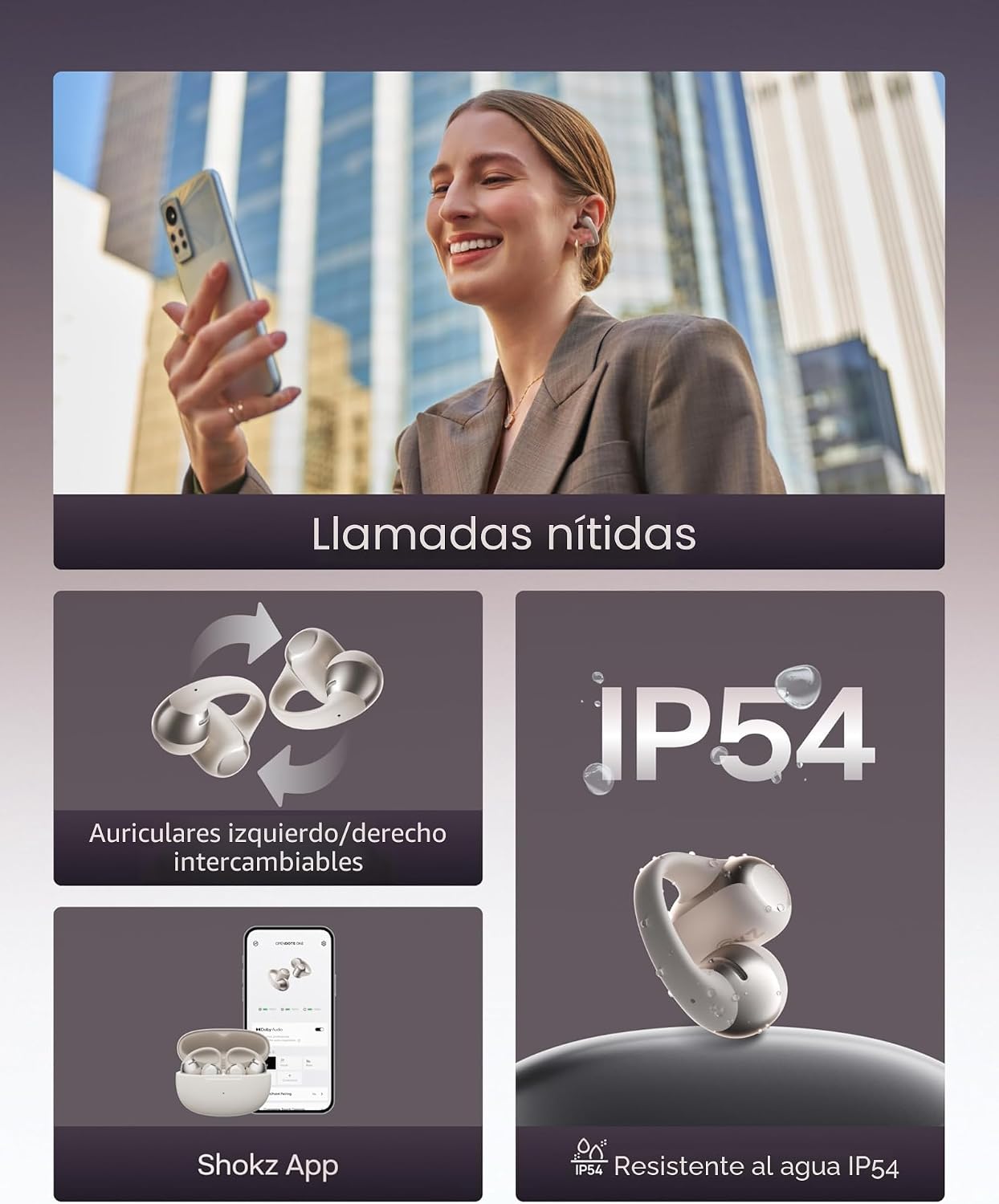 SHOKZ OpenDots ONE - Auriculares de oído abierto, auriculares clip-...