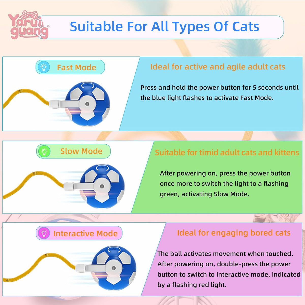 Yaruiguang Juguetes interactivos para gatos con cola de plumas, bol...