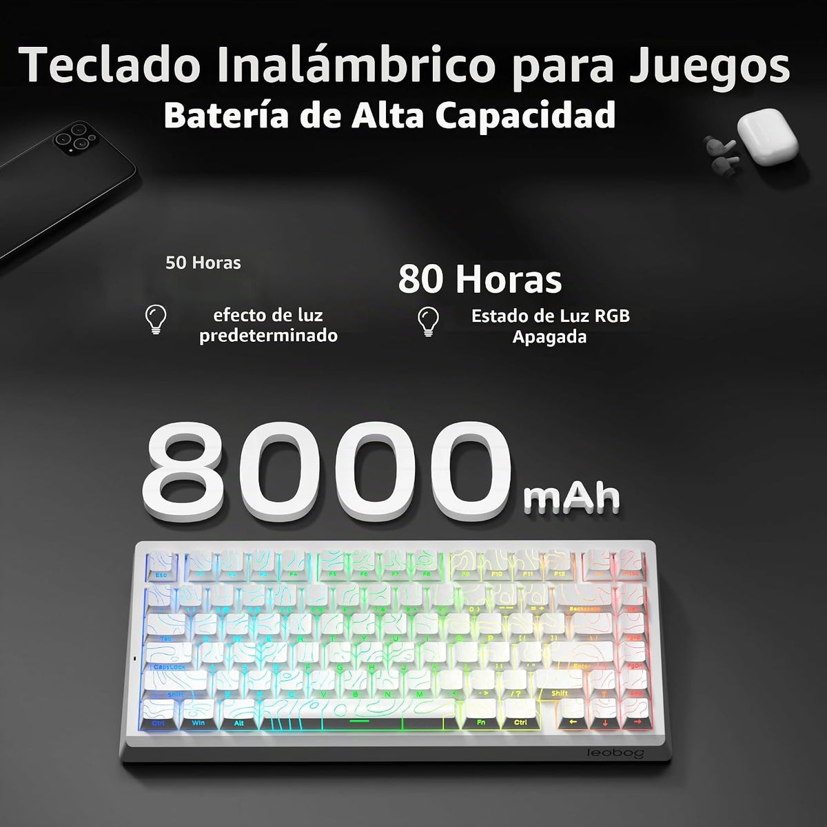 LEOBOG A80 RT Ultra HE Teclado mecánico inalámbrico para juegos 75%...