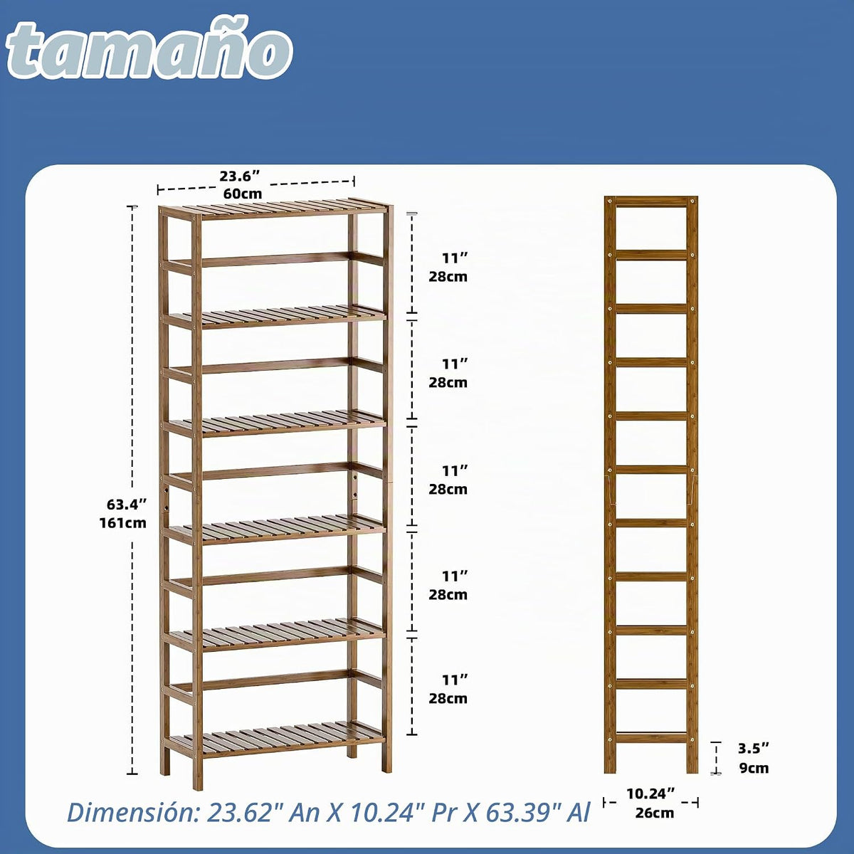 HITNET - Estantería de bambú, estantería de 6 niveles ajustable alt...