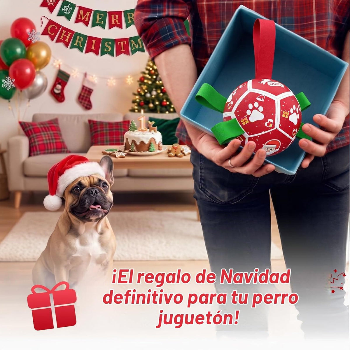 QDAN Juguetes pequeños de Navidad para perros, pelota de fútbol con...