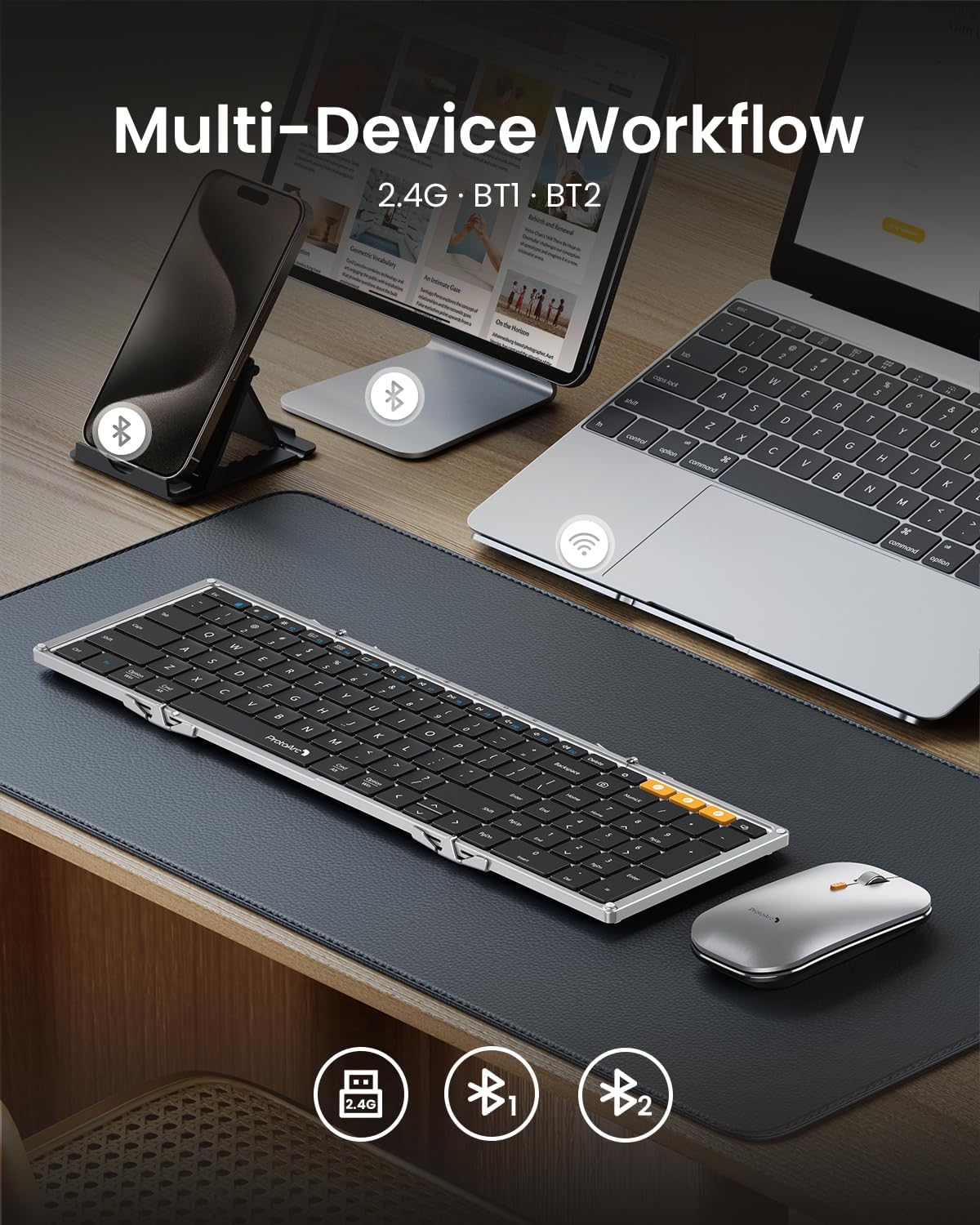 ProtoArc XKM01 - Teclado y mouse plegables, teclado inalámbrico ple...
