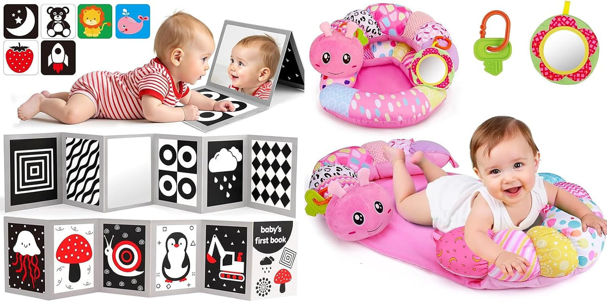 Baby Tummy Time Mirror Tarjetas Flash y Alfombrilla de Almohada Sen...