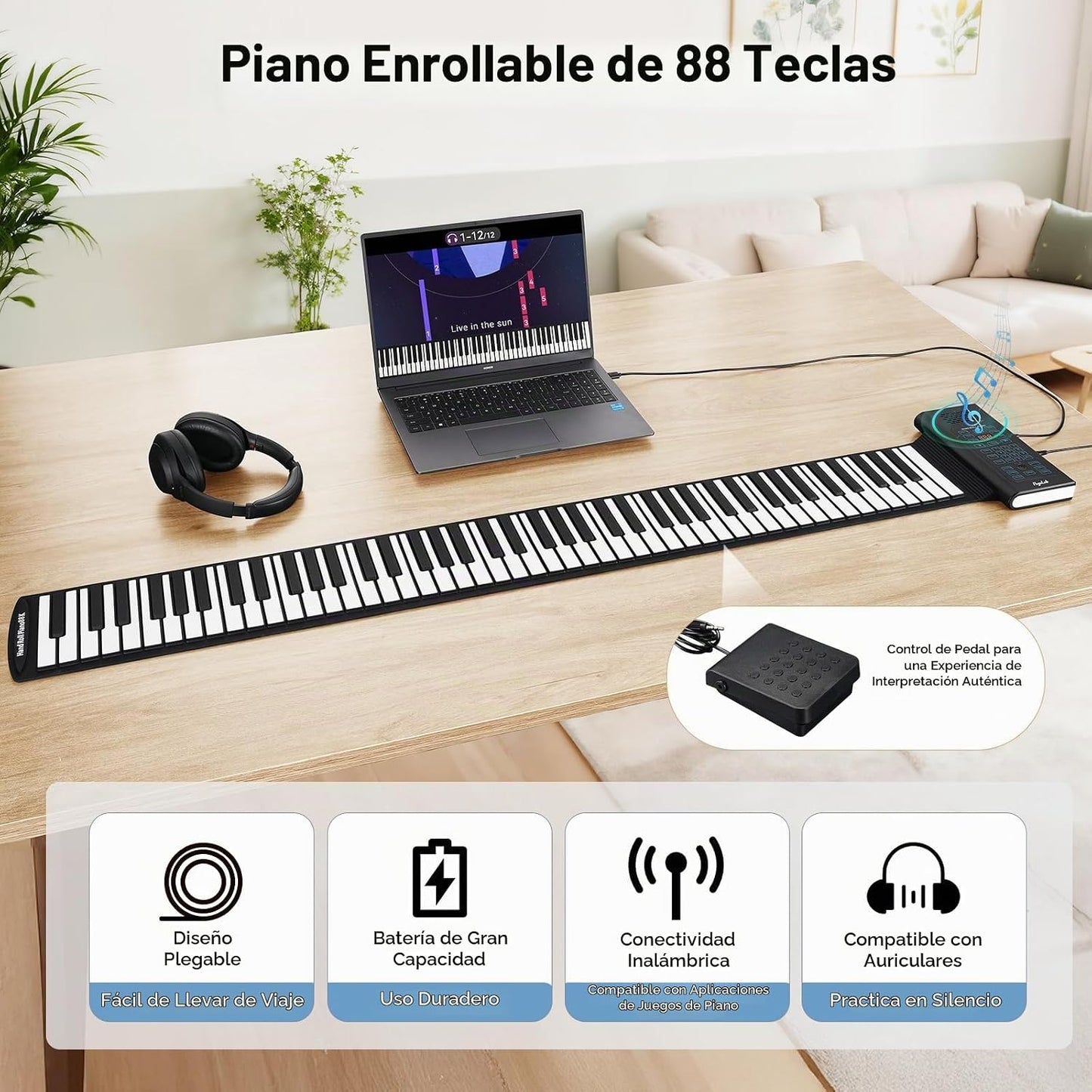 POGOLAB - Piano portátil enrollable de 88 teclas, teclado eléctrico...