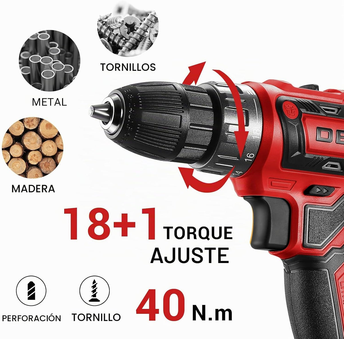 Taladro eléctrico inalámbrico: Deko Pro - Taladro inalámbrico de 20...