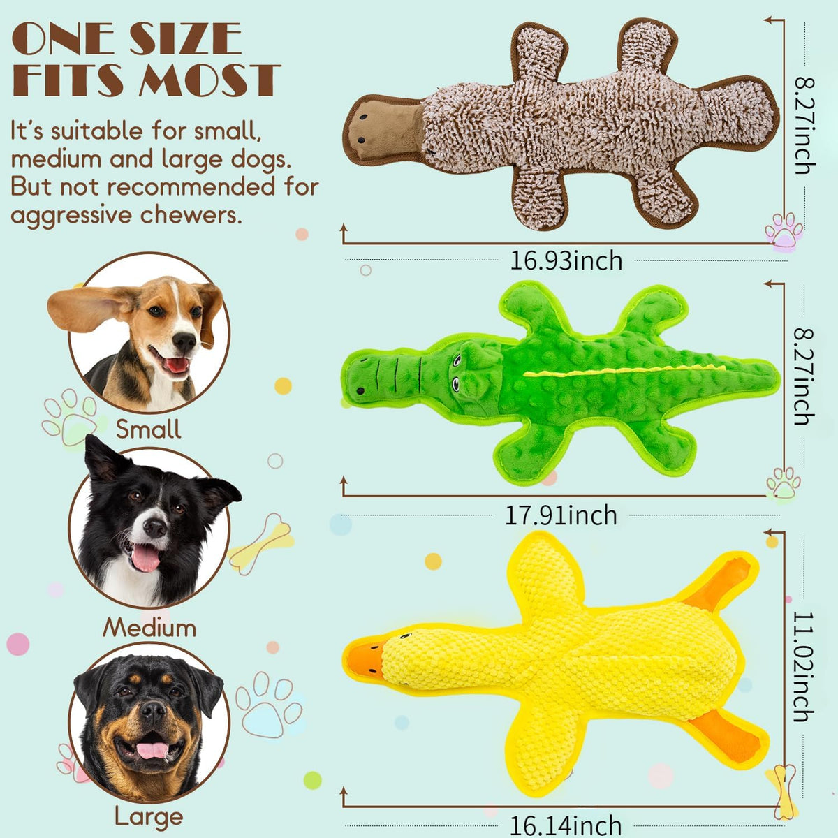 Juguetes chirriantes para perros sin relleno, paquete de 3 juguetes...