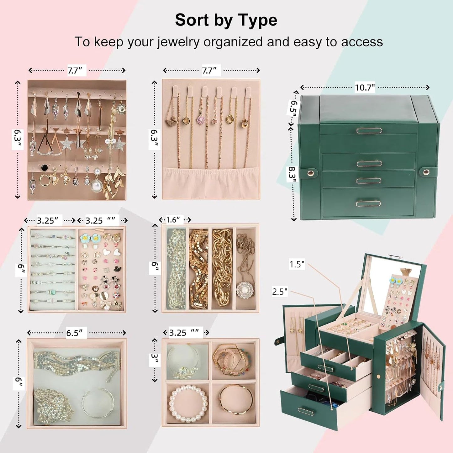 ASINGYER Cajas de Joyería para Mujeres, Organizador de Joyas de 4 C...