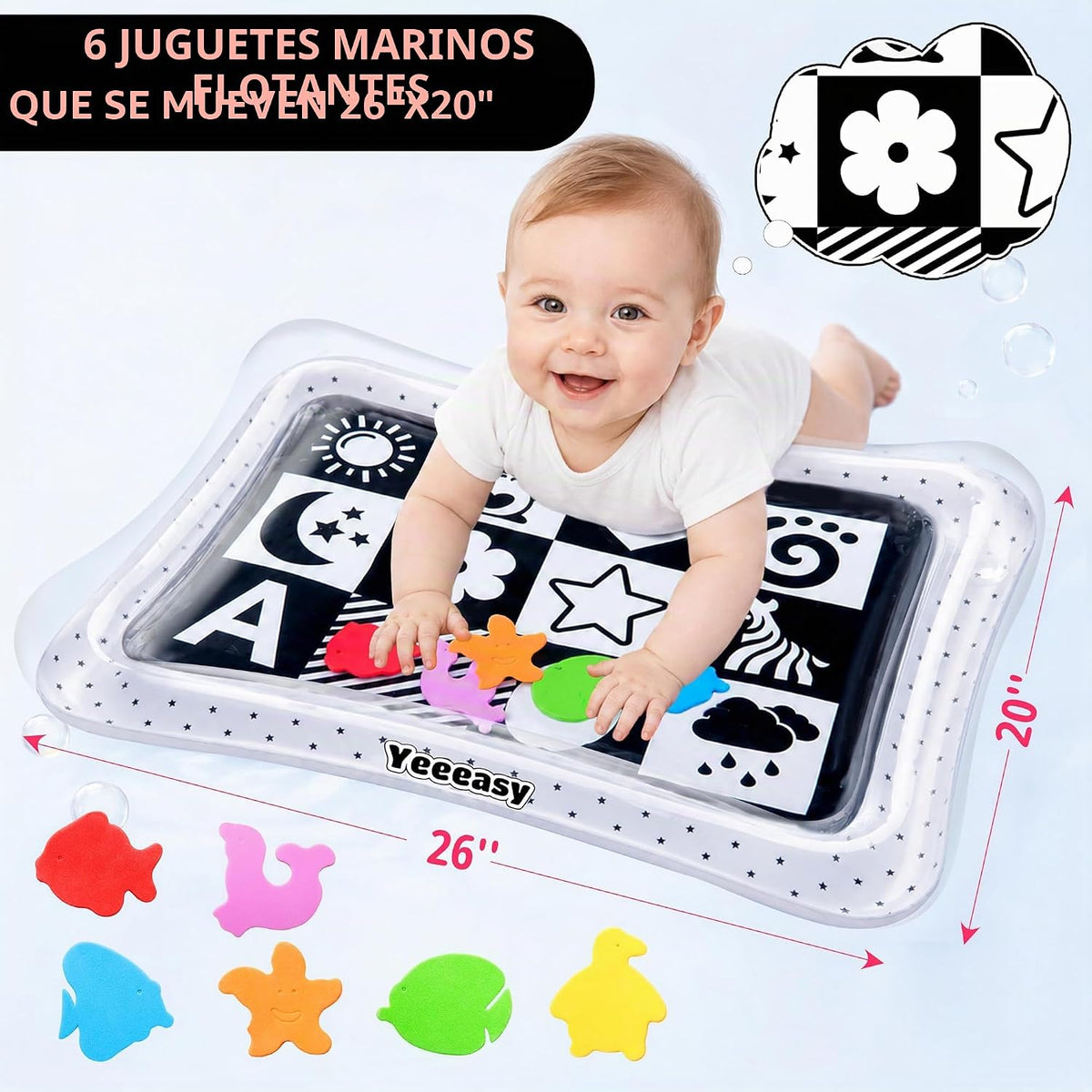 Yeeeasy Tapete de agua para el tiempo boca abajo, inflable para beb...