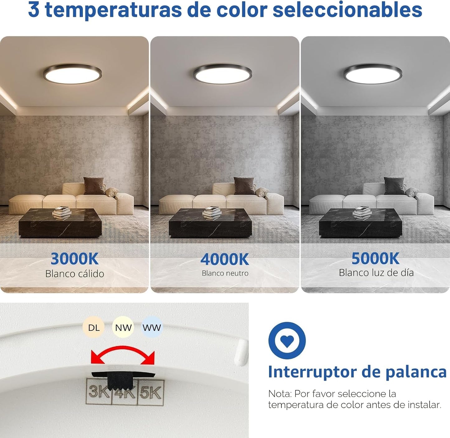 Paquete de 6 lámparas de techo LED regulables de 12 pulgadas, 24 W,...