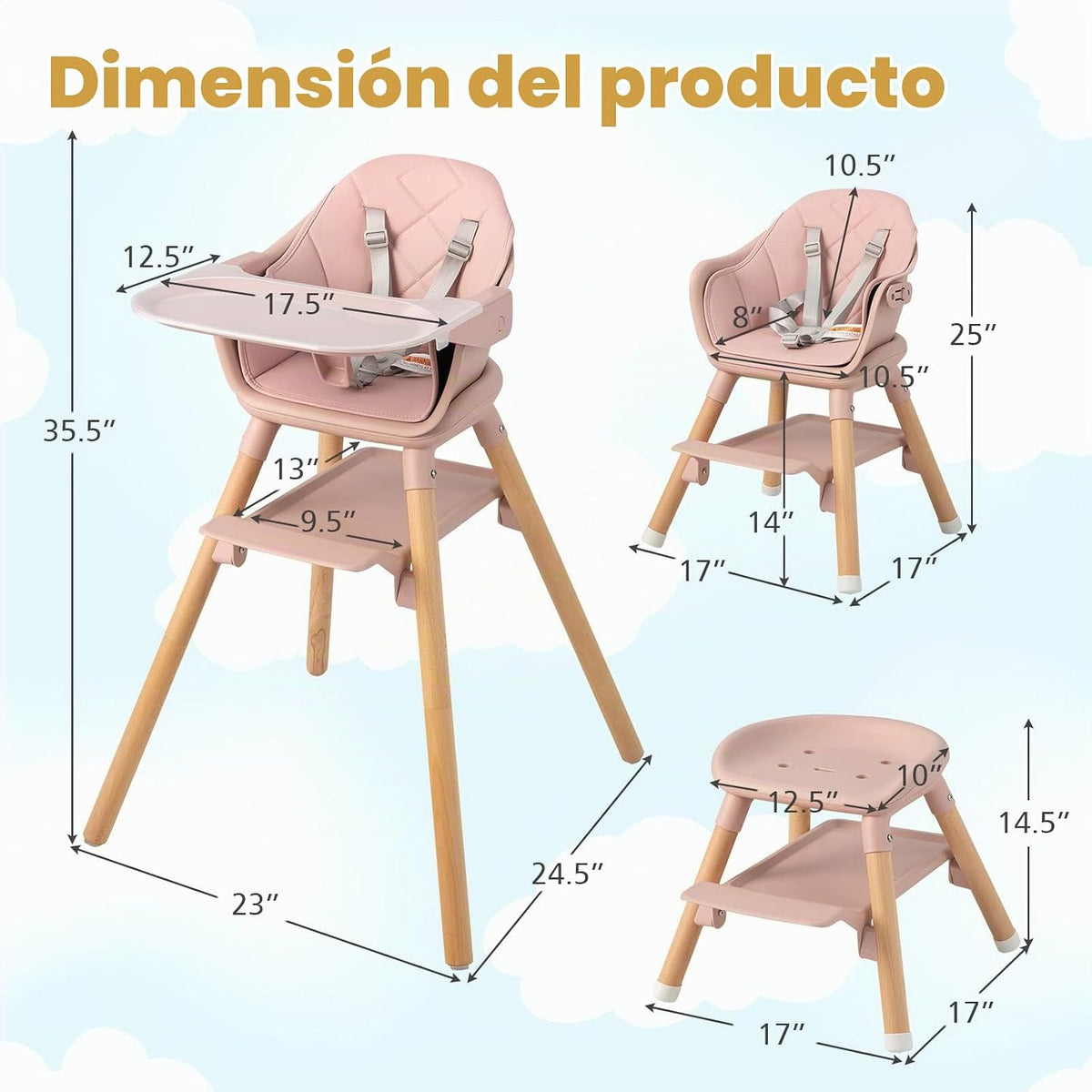 HONEY JOY Silla alta para bebé, silla alta convertible 6 en 1 de ma...