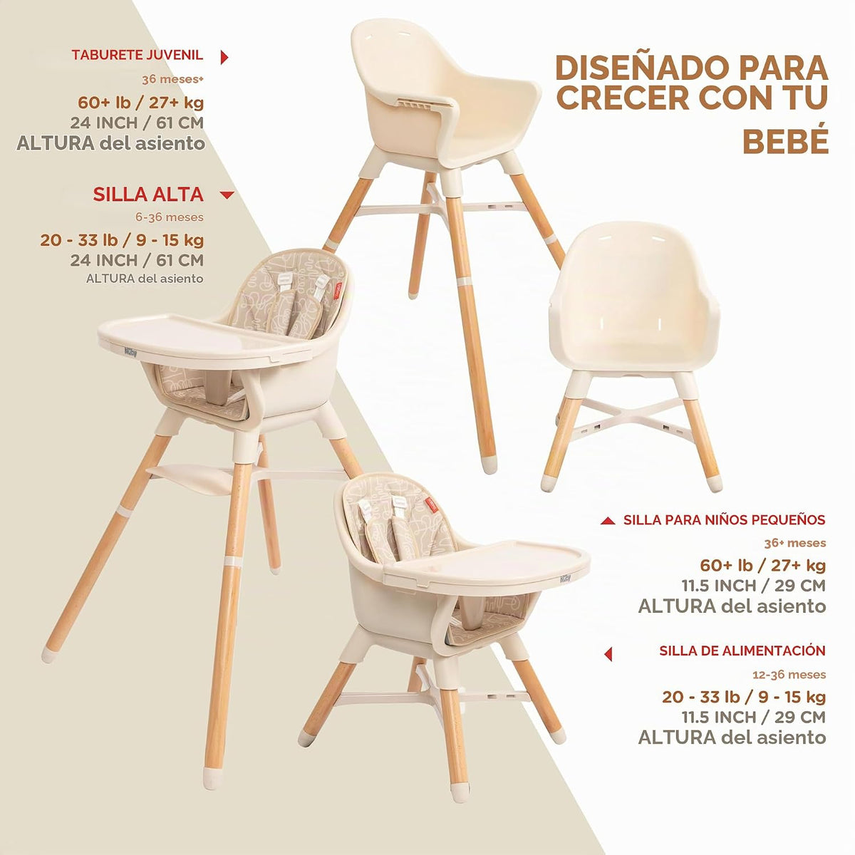 Nuby - Silla alta multiusos 4 en 1 | Beige
