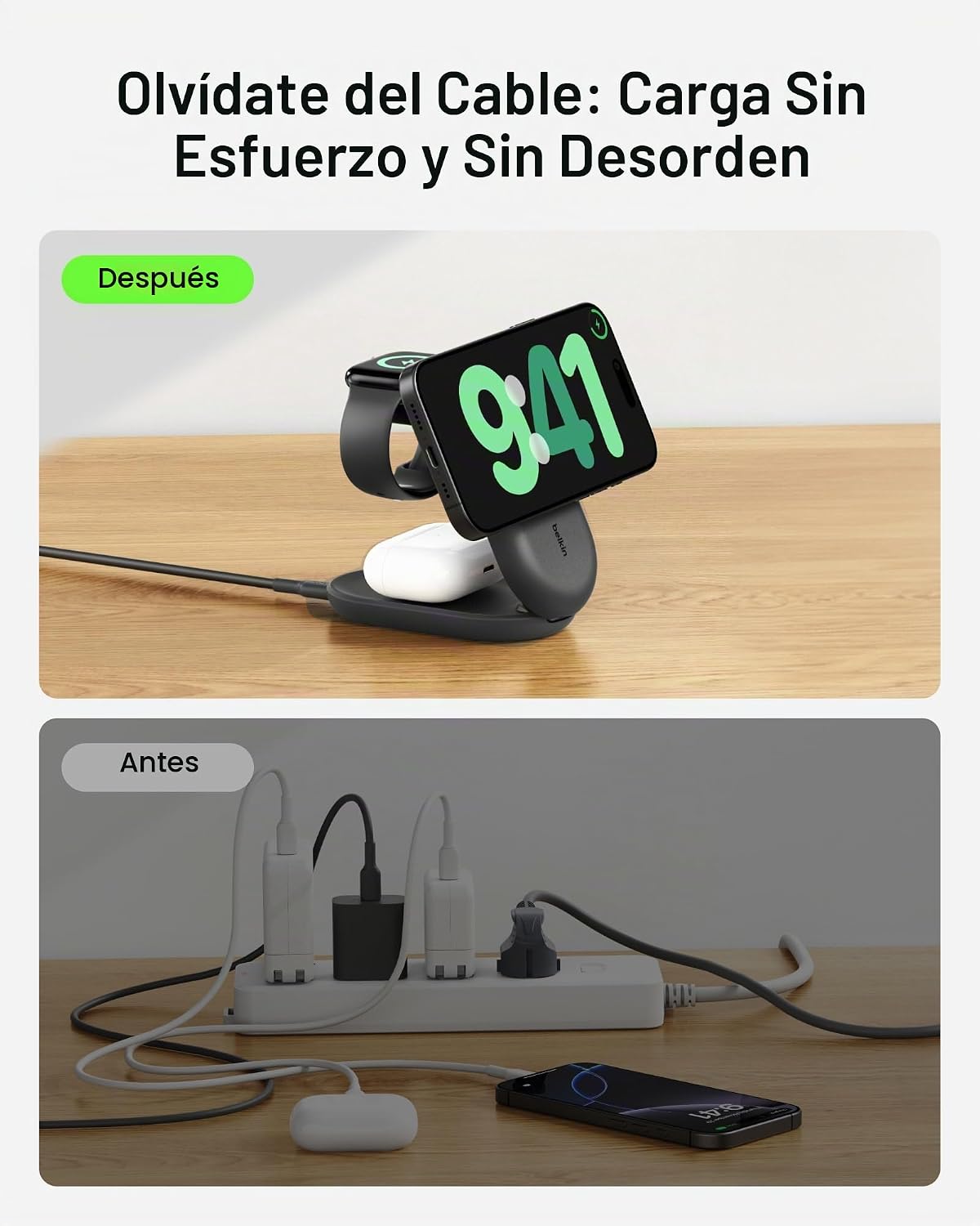 Belkin Qi2.2 25W inalámbrico 3 en 1 estación de carga rápida plegab...
