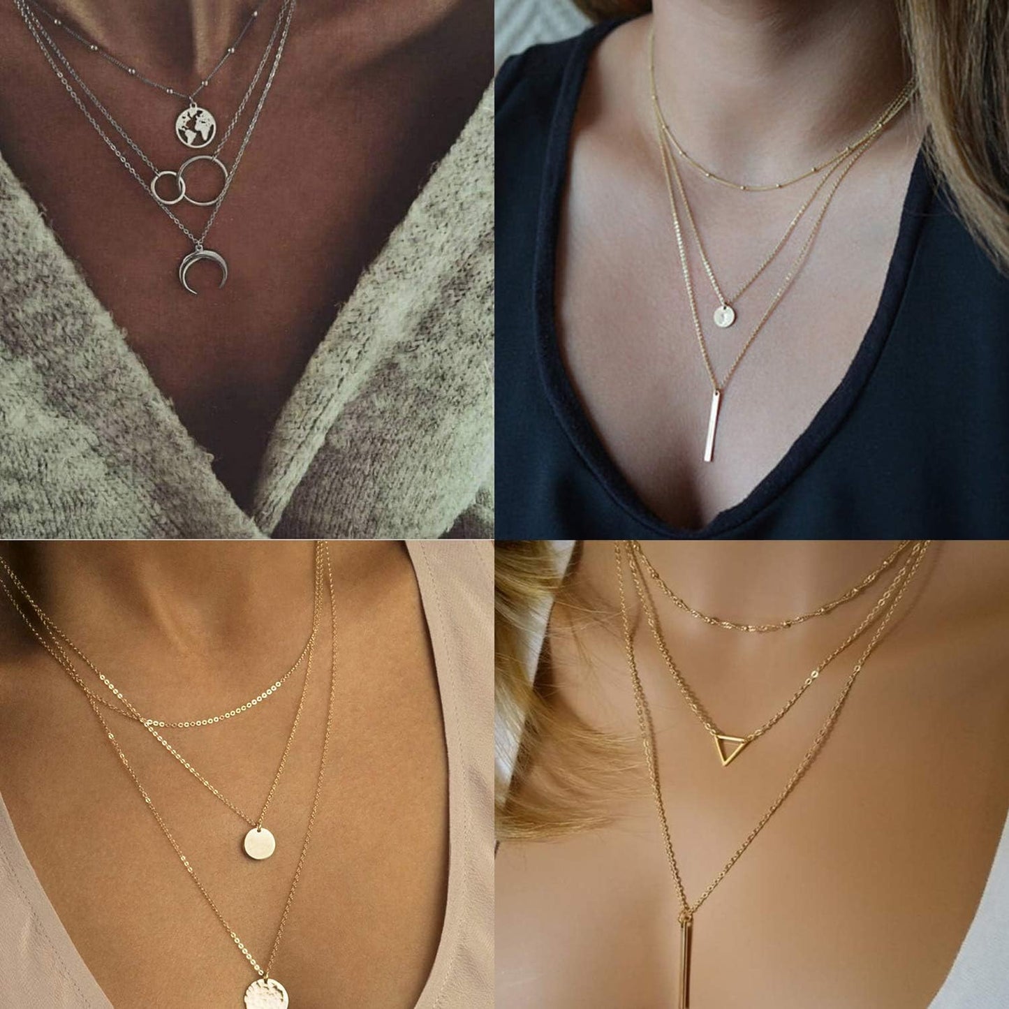 Biokia 6 collares en capas para mujer, collares largos de oro, garg...
