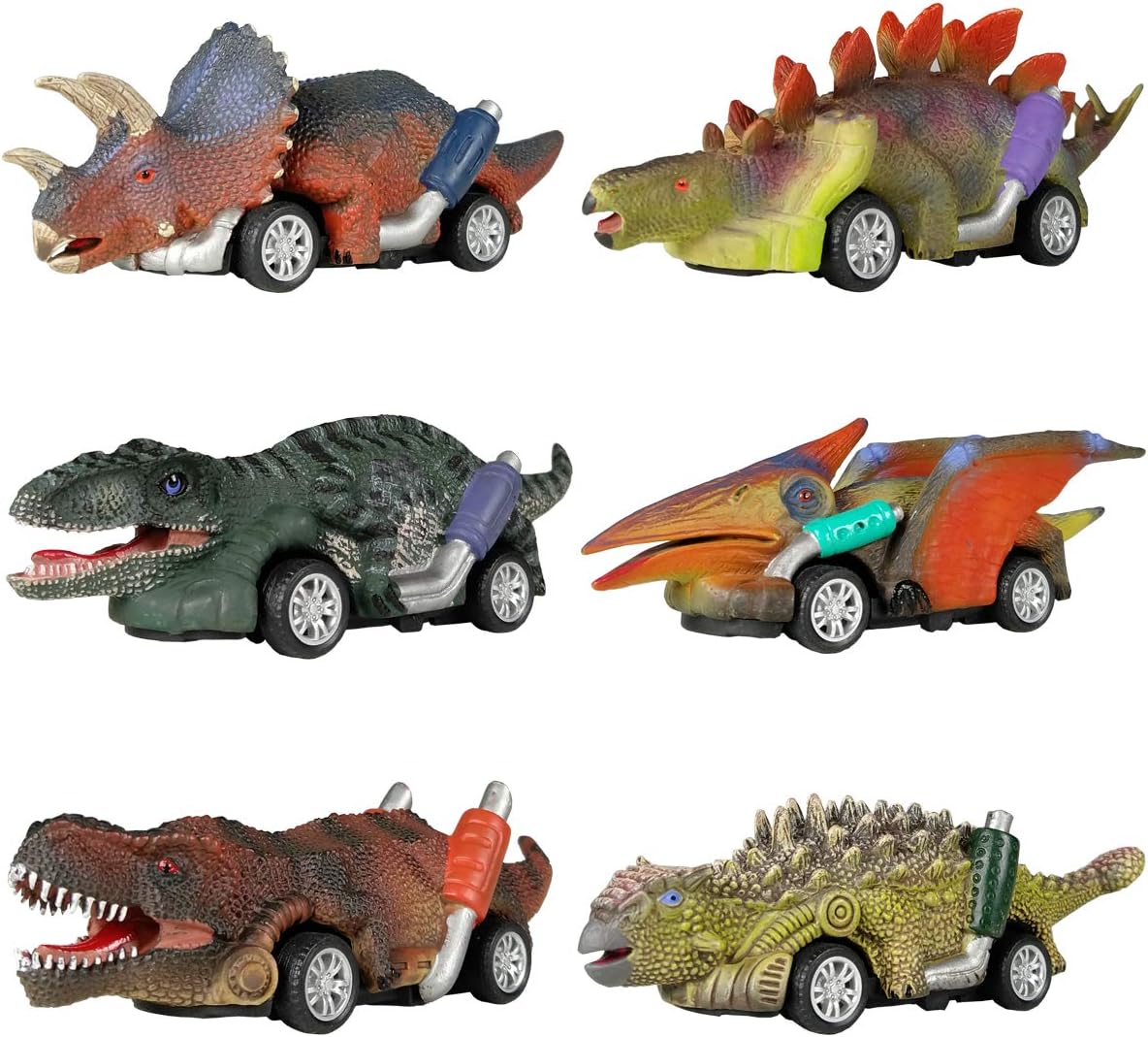 DINOBROS Coches de juguete de dinosaurio, paquete de 6 juguetes de...