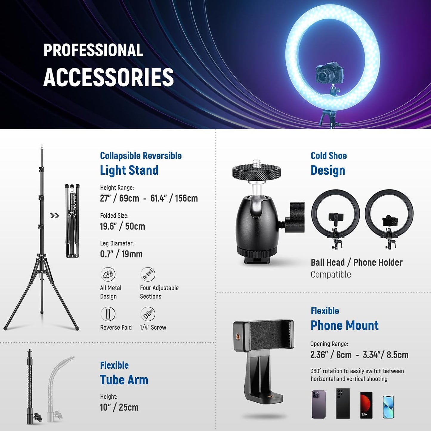 NEEWER - Anillo de luz LED RGB de 18 pulgadas con control por aplic...