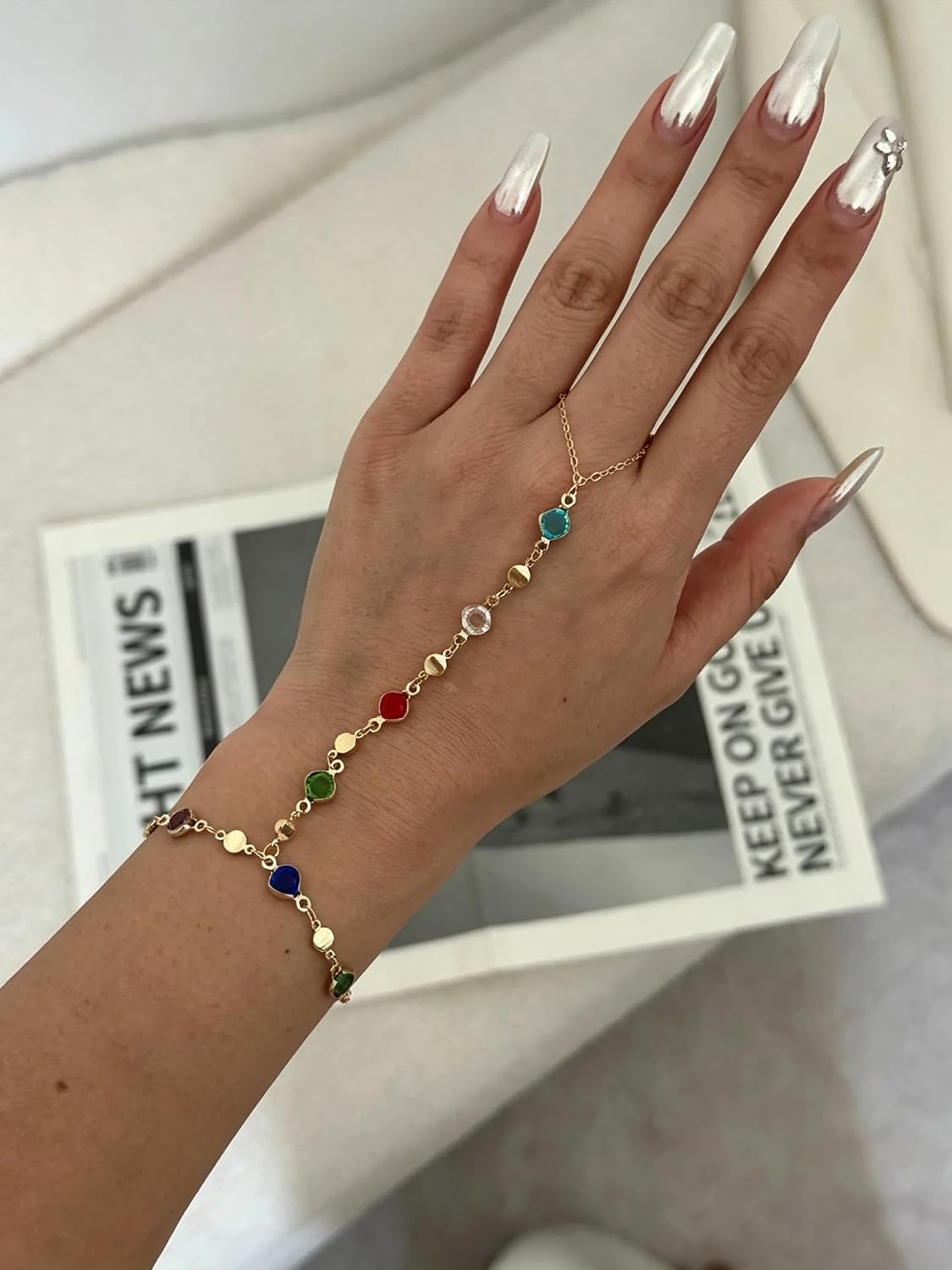3 piezas de pulseras de cadena de mano chapadas en oro de 14 quilat...
