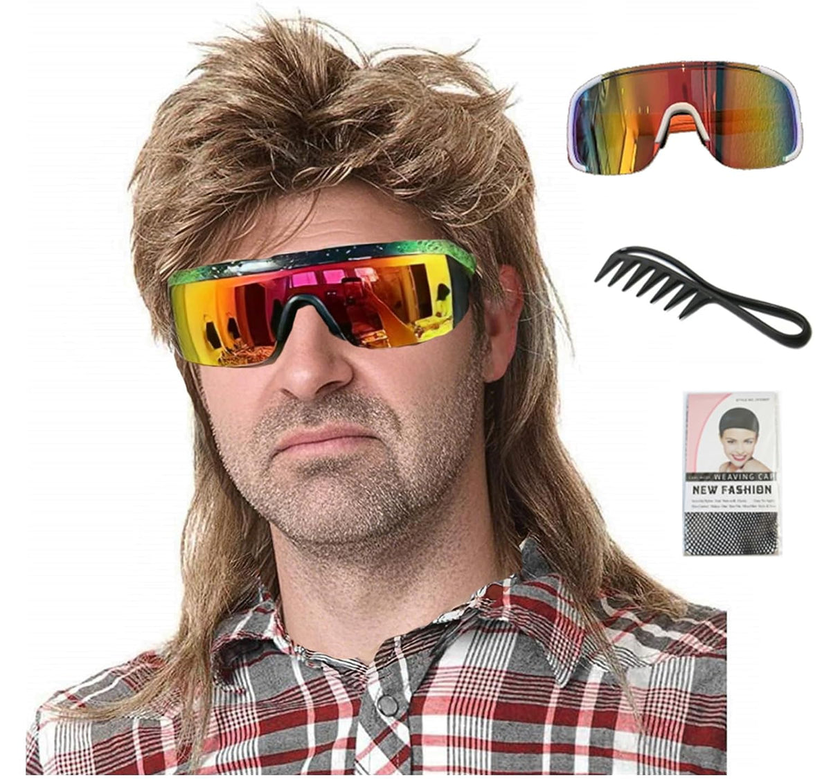 Traqur Pelucas Mullet para hombre, peluca de Joe Dirt Emo de los añ...