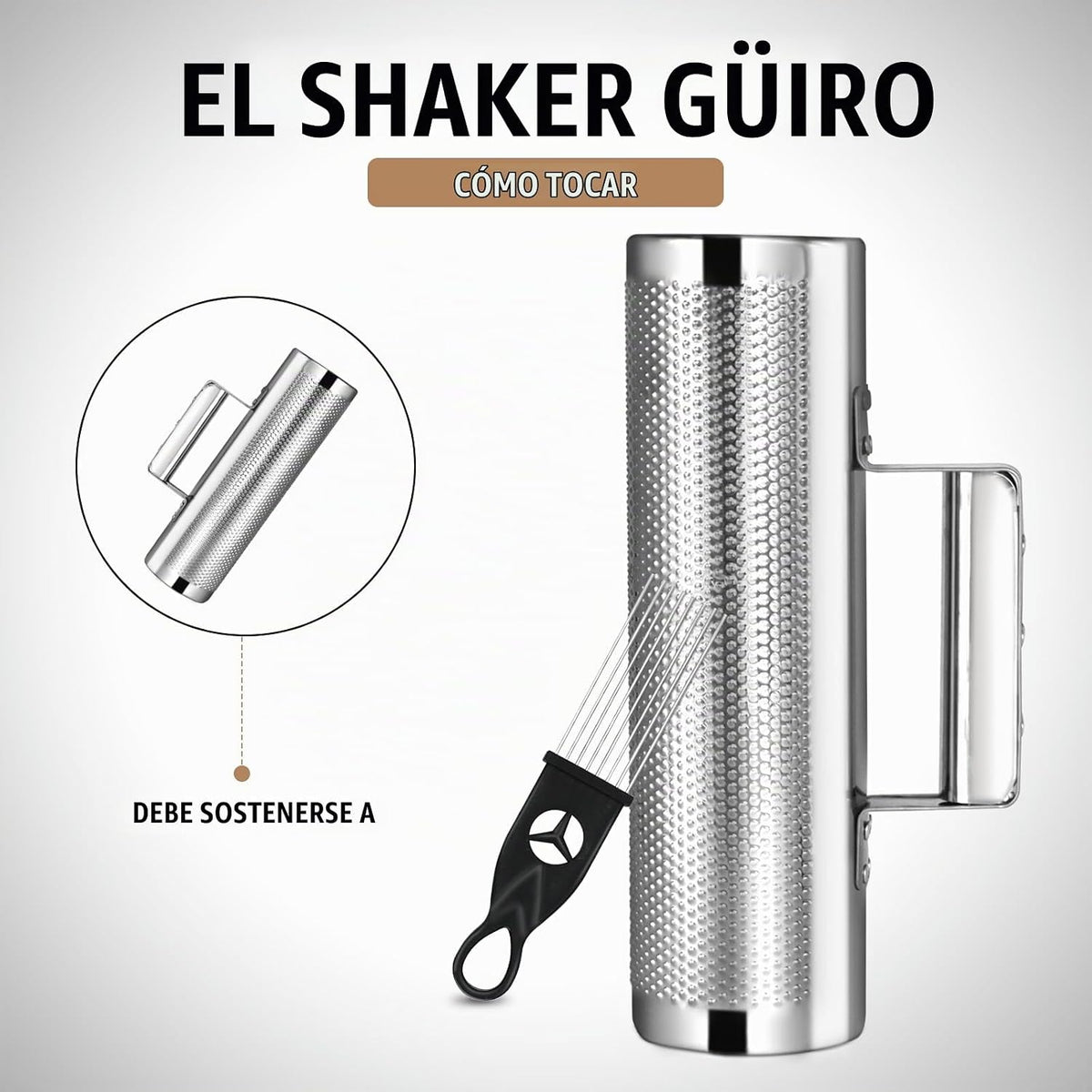 Soulmate de acero inoxidable 12" x 4" con raspador, güiro p...