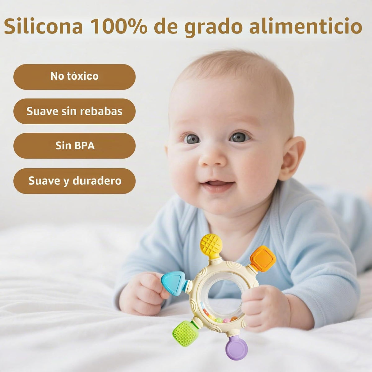 Hooku Mordedores de silicona para bebés de 6 a 12 meses, juguetes d...