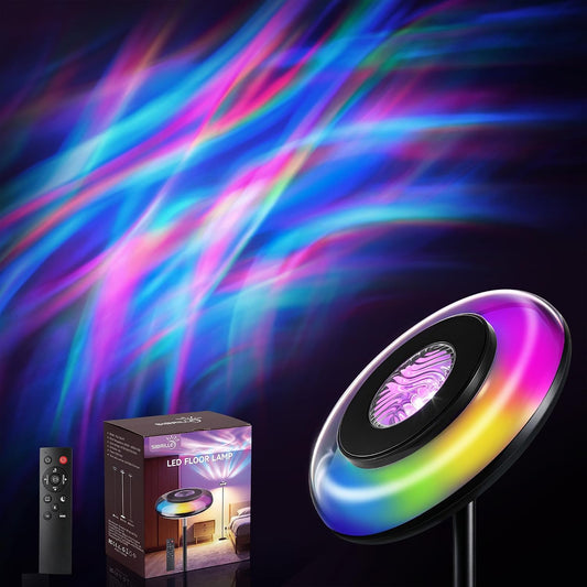 SIBRILLE Lámpara de pie Uplighter con proyector RGB ondulado, 3 en...