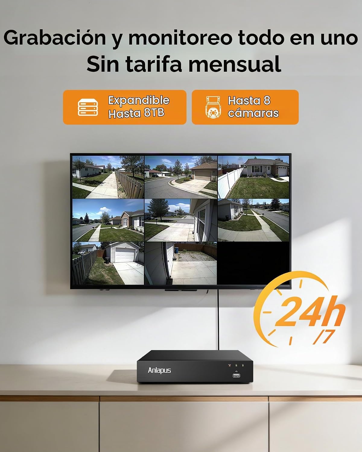 Anlapus Grabador DVR CCTV H.265+ de 5MP 8CH con detección de vehícu...
